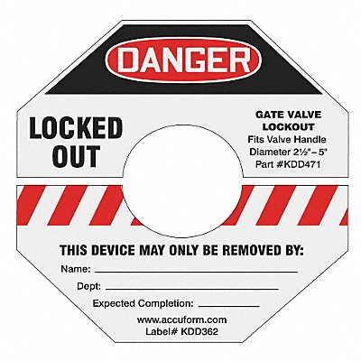 Gate Valve Lockout Label 10 in H