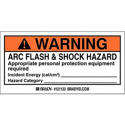 Arc Flash Label 2 in H 4 in W PK10