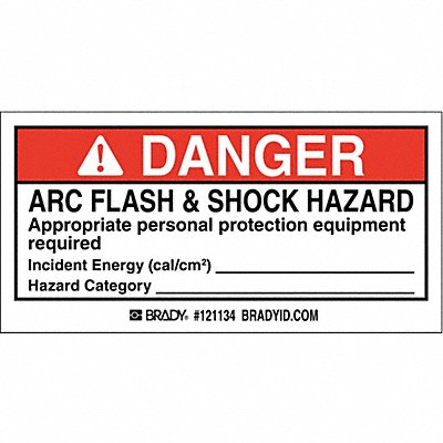 Arc Flash Label 2 in H 4 in W PK100