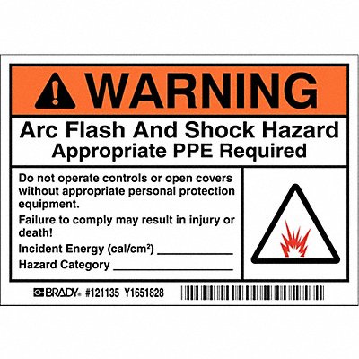 Arc Flash Label 3-1/2 in H PK100