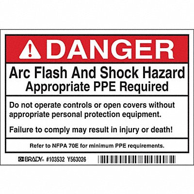 Arc Flash Protect. Lbl 3-1/2inHx5inW PK5