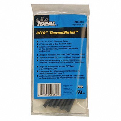 Shrink Tubing 0.205in ID Black 6in PK10