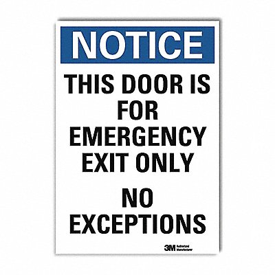 Notice Sign Emergency Exit Only 10 x7
