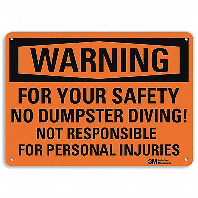 Warning Sign No Dumpster Diving 10 in H