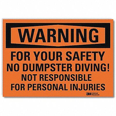 Warning Sign No Dumpster Diving 14 in W