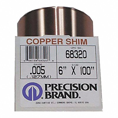 Shim Stock Roll Copper 0.0010 In 6 In