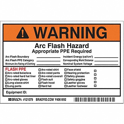 Arc Flash Protection Label 6 in W PK5