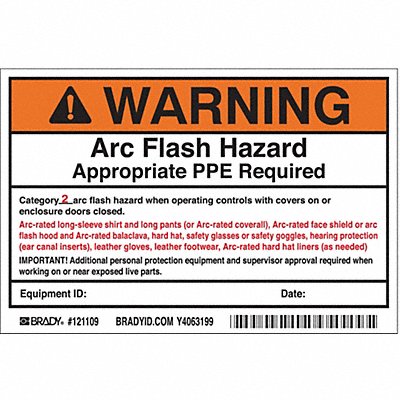 Arc Flash Protection Label 6 in W PK5