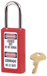 Master Lock 410KAS6RED Lockout Padlock: Keyed Alike, Key Retaining, Thermoplastic, Plated Metal Shackle, Red