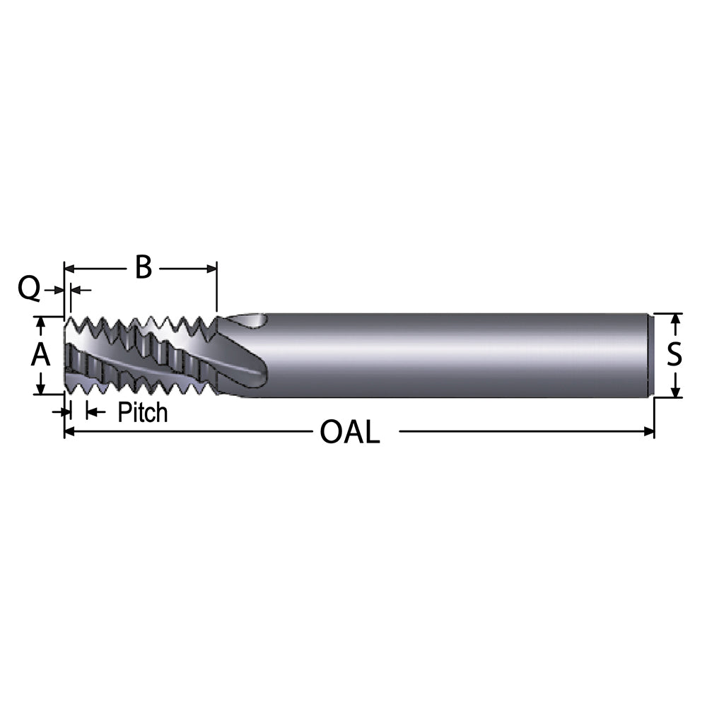 Scientific Cutting Tools TM450-11HA Helical Flute Thread Mill: 5/8-11, Internal & External, 4 Flute, 0.5000" Shank Dia, Solid Carbide