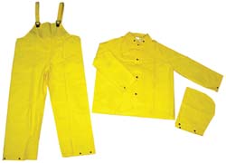 MCR Safety 2003X2 Rain Rain Jacket, Bib Overalls & Hood: Size 2X-Large, Non-Hazardous Protection, Yellow, Polyester & PVC