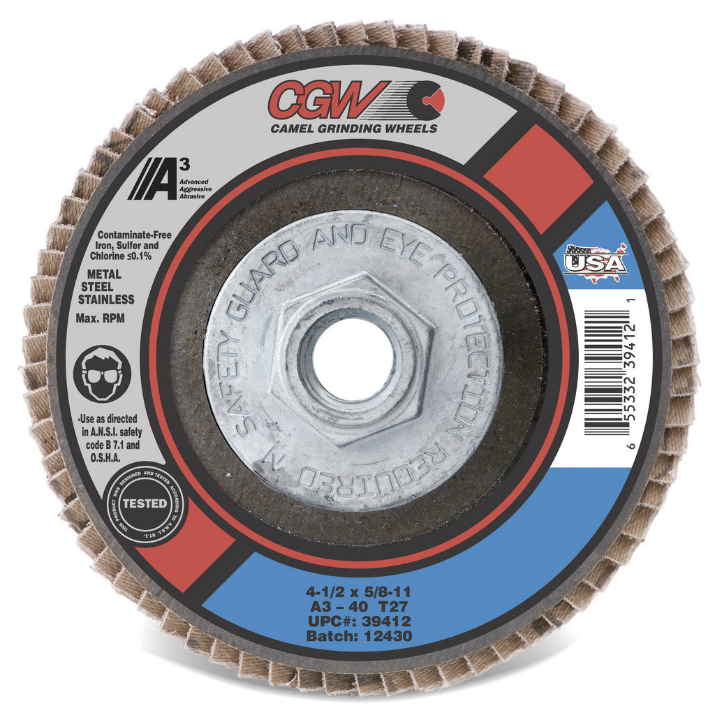 CGW Abrasives 39214 Flap Disc: 4" Dia, Aluminum Oxide, Type 27 (Pack of 10)