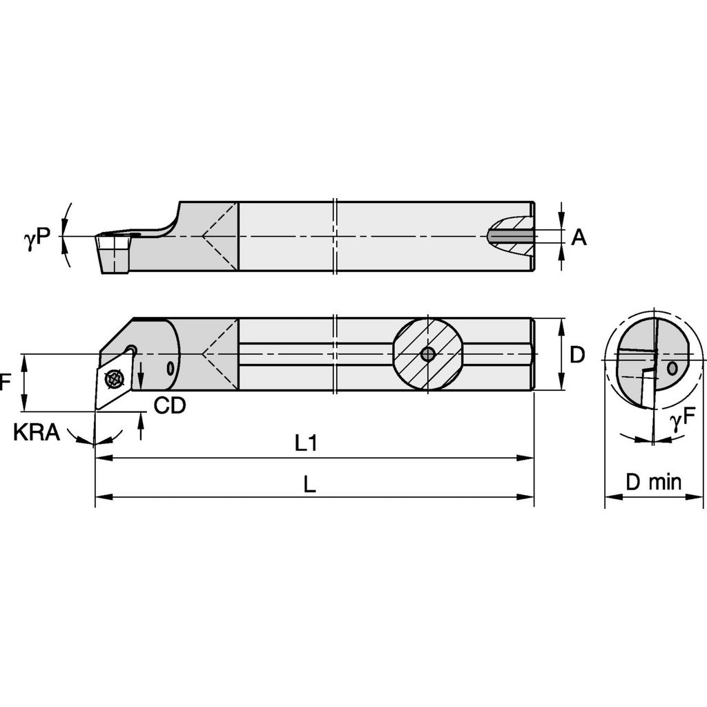 Widia 2831774 Indexable Boring Bar: CCPI25065R, 0.36" Min Bore Dia, Right Hand Cut, 1/4" Shank Dia, -5° Lead Angle, Carbide