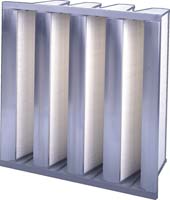 Koch Filter 111-601-101 Pleated Air Filter: V-Bank Mini-Pleat, MERV 14, Microfiberglass, 95% Efficient, 24" High, 24" Wide, 12" Deep