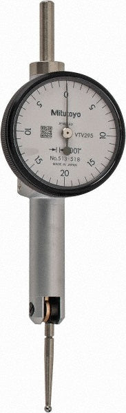 Mitutoyo 513-518-10T Horizontal Dial Test Indicator: 0.0400" Max, 0-20-0 Dial Reading, 0.001000" Accuracy