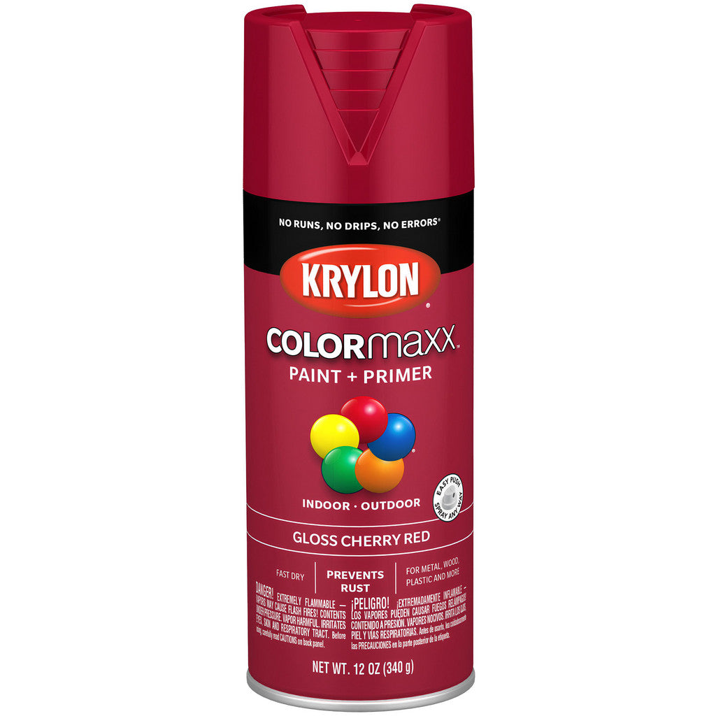 Krylon K05511007 COLORmaxx Paint + Primer, Gloss, Cherry Red, 12 oz