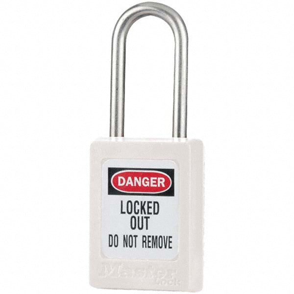 Master Lock S31WHT Lockout Padlock: Keyed Different, Key Retaining, Thermoplastic, Steel Shackle, White