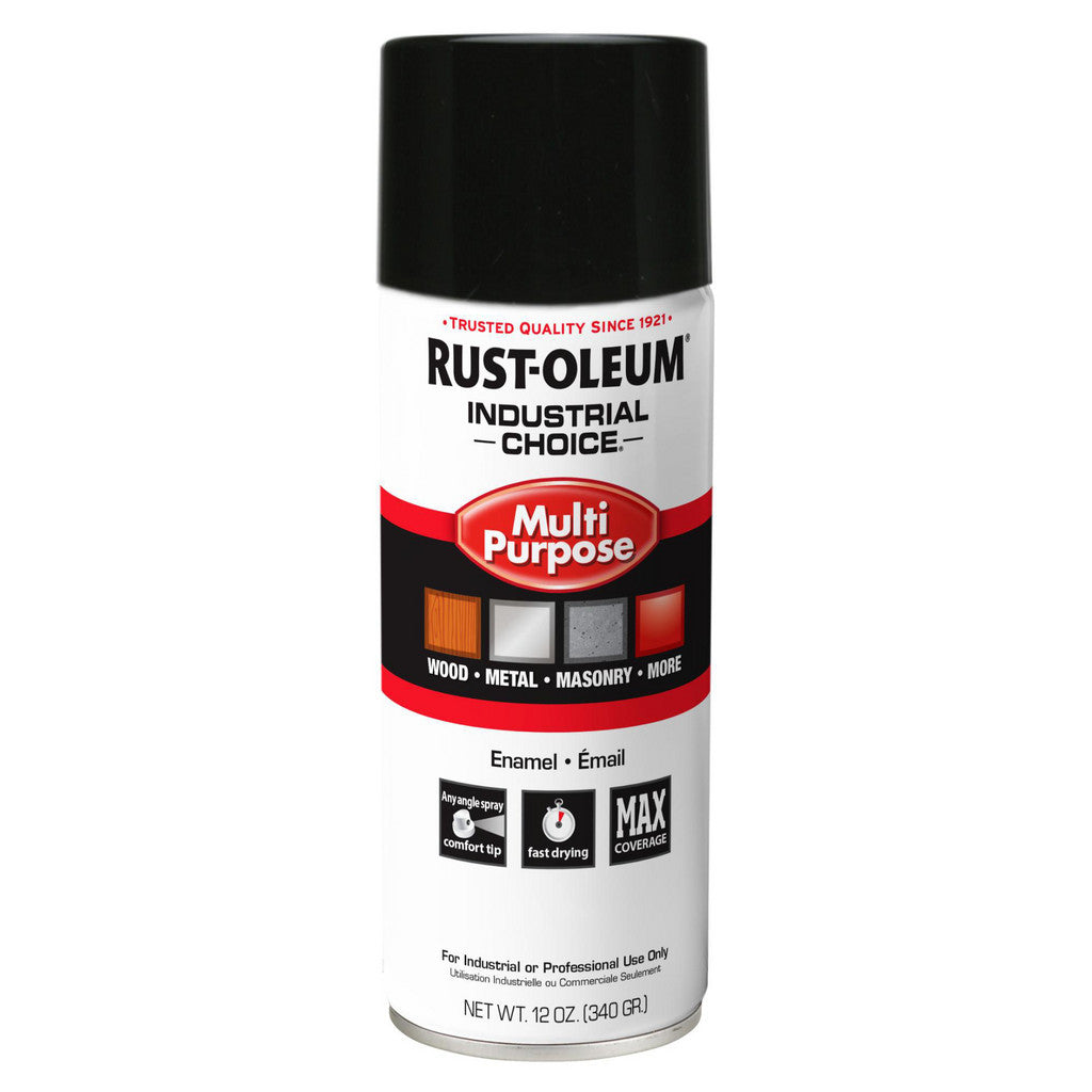 Rust-Oleum 1679830V Industrial Choice 1600 Multi-Purpose Enamel Spray Paint, Black, Gloss, 12 oz