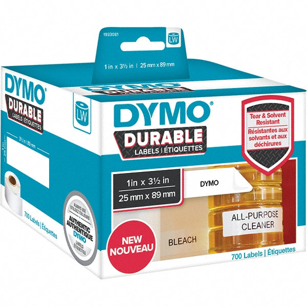 Dymo 1933081 Label Maker Label: White, Poly & Plastic, 3-1/2" OAL, 700 per Roll, 2 Roll