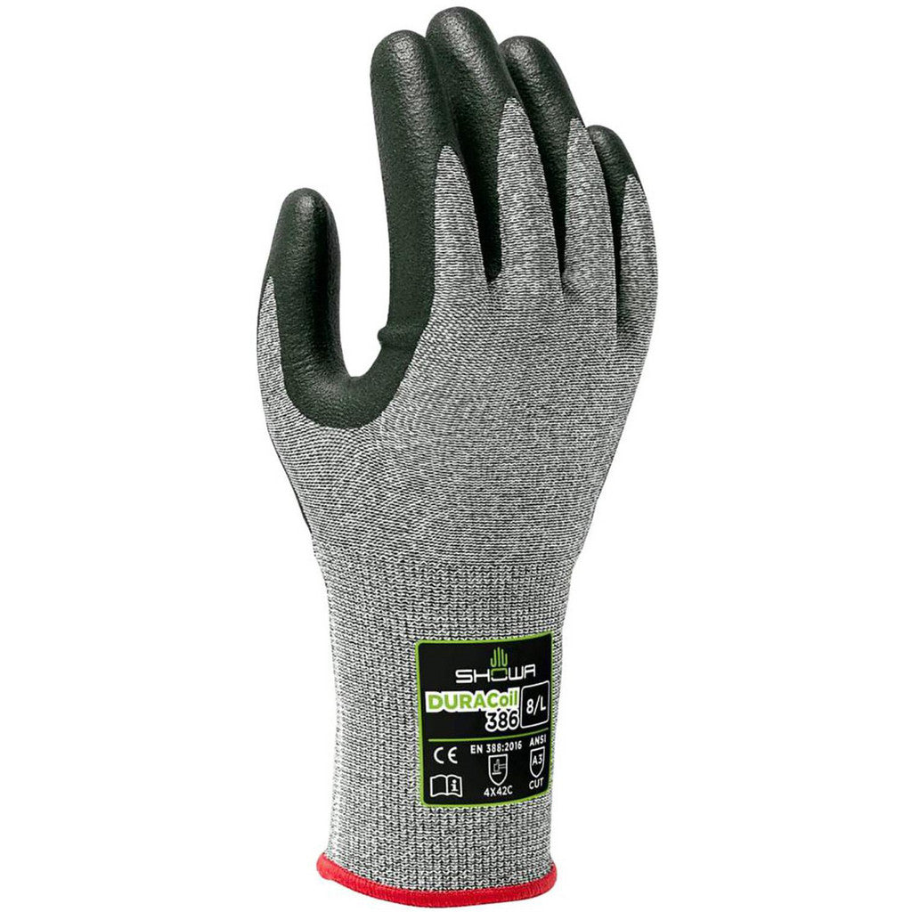 SHOWA 386S-06 Cut, Puncture & Abrasive-Resistant Gloves: Size S, ANSI Cut A3, ANSI Puncture 2, Nitrile, ATA & HPPE Blend