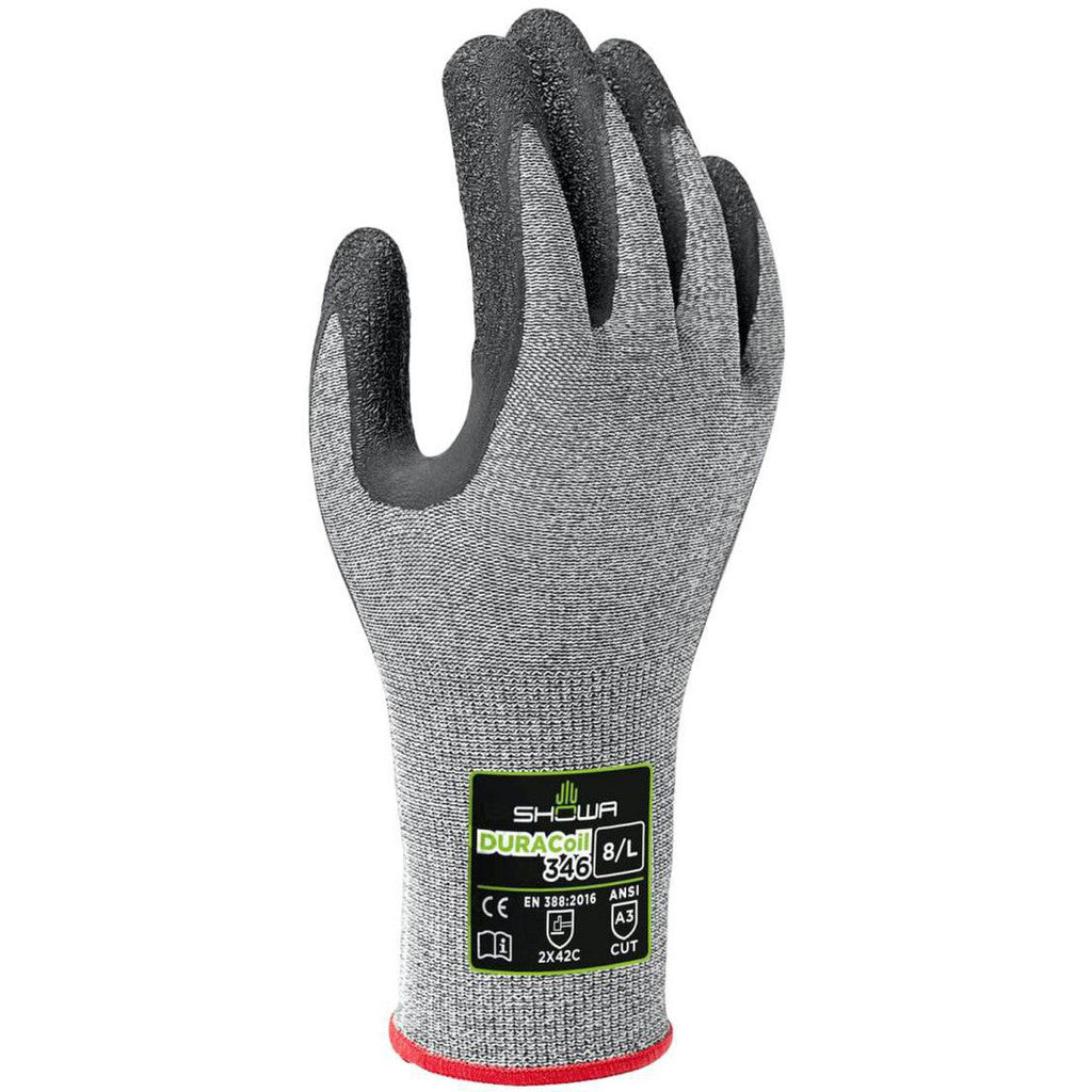 SHOWA 346XL-09 Cut & Abrasion-Resistant Gloves: SHOWA 346, Cut A4, Puncture 0, Abrasion 6, 13 ga, Size X-Large, 9-3/4" Long