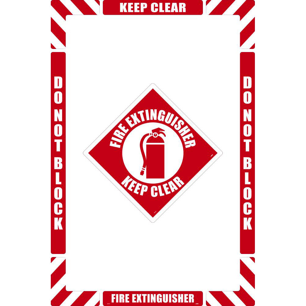 AccuformNMC WFK07 Accident Prevention Adhesive Backed Floor Sign: Rectangle, ''Fire Extinguisher Keep Clear''