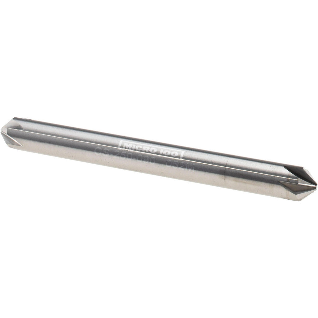 Micro 100 CS-250-090 Chamfer Mill: 1/4" Dia, 1/4" Shank Dia, 90 deg, 6 Flute, Solid Carbide, Double End