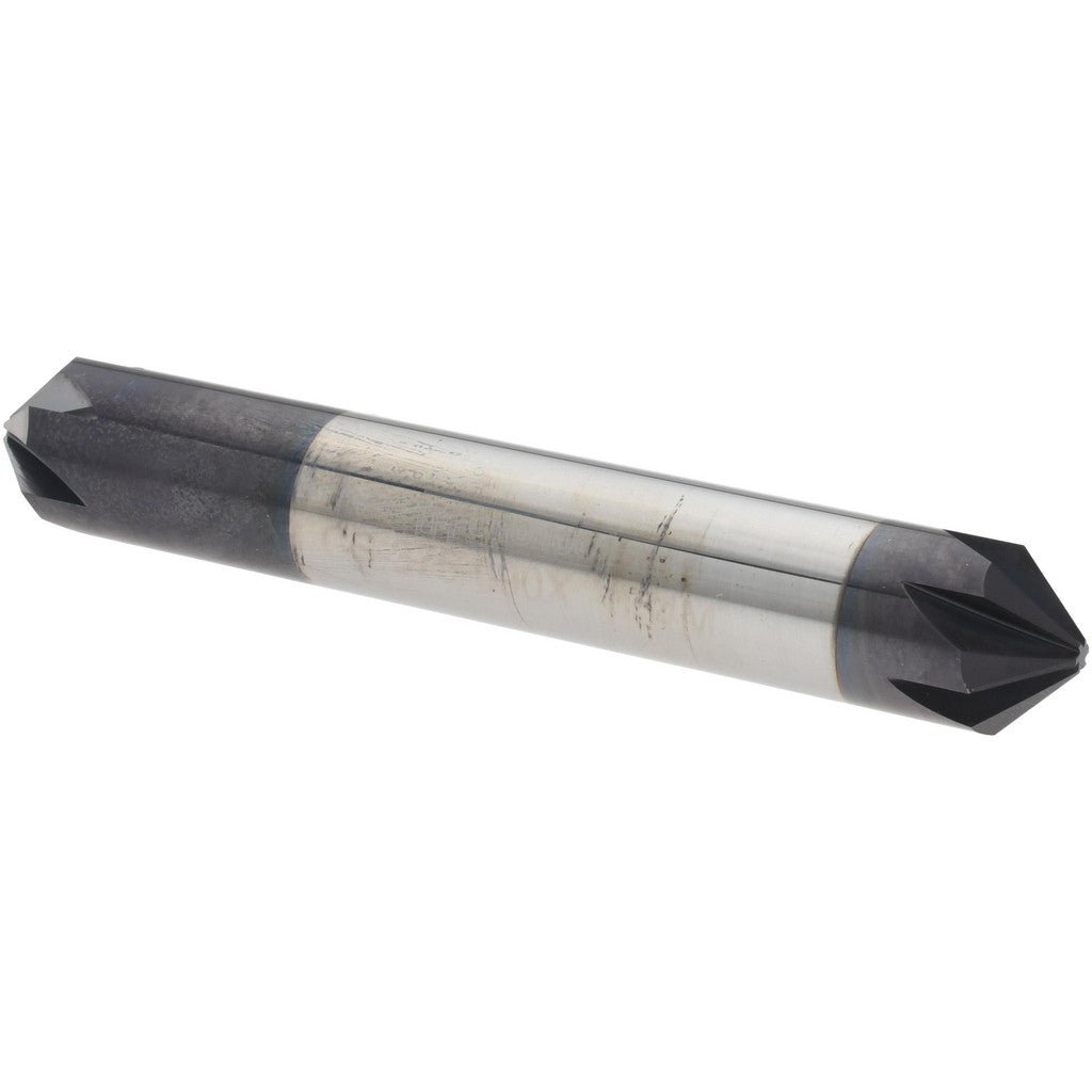 Micro 100 CS-375-090X Chamfer Mill: 3/8" Dia, 3/8" Shank Dia, 90 deg, 6 Flute, Solid Carbide, Double End