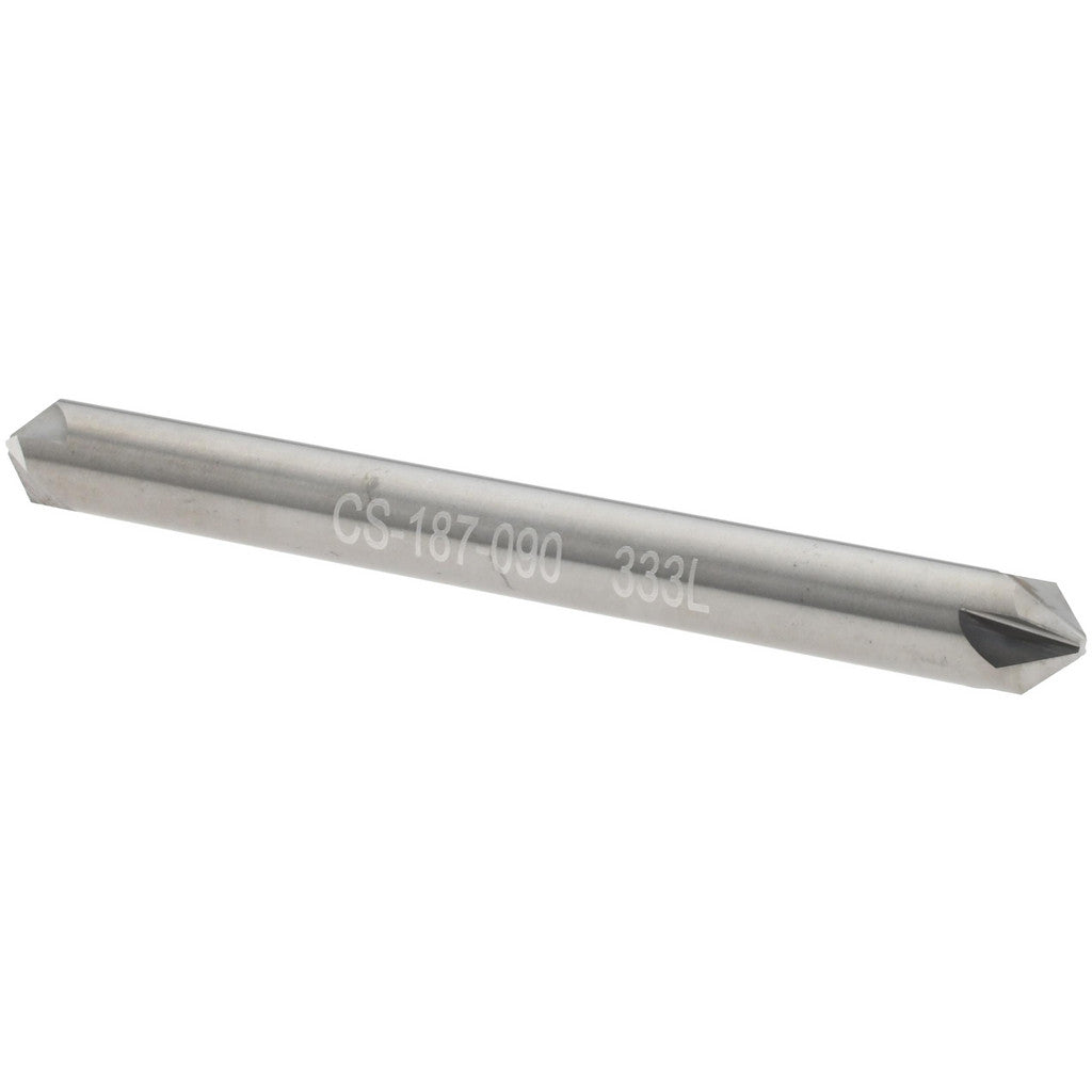 Micro 100 CS-187-090 Chamfer Mill: 3/16" Dia, 3/16" Shank Dia, 90 deg, 4 Flute, Solid Carbide, Double End