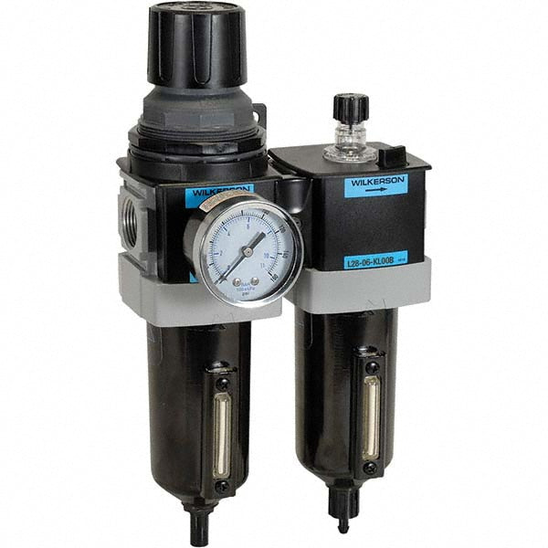 Wilkerson D28-04-FLG0B FRL Combination Unit: 1/2 NPT, Standard, 2 Pc Filter/Regulator-Lubricator with Pressure Gauge