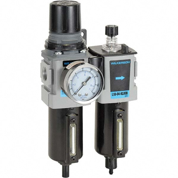 Wilkerson D18-03-FLG0B FRL Combination Unit: 3/8 NPT, Compact, 2 Pc Filter/Regulator-Lubricator with Pressure Gauge