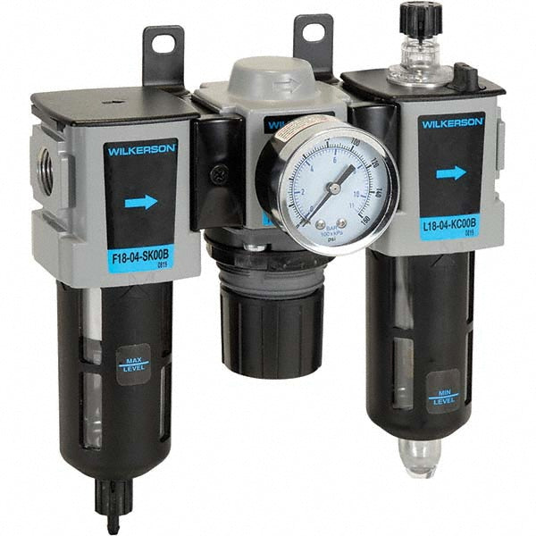Wilkerson C18-03-FKG0B FRL Combination Unit: 3/8 NPT, Compact, 3 Pc Filter-Regulator-Lubricator with Pressure Gauge