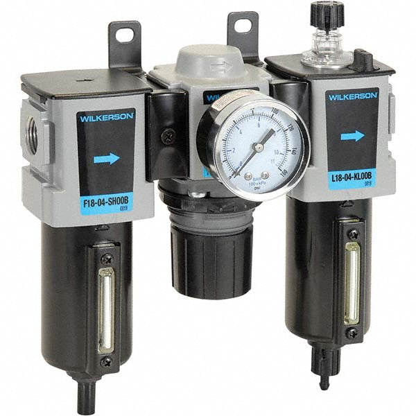 Wilkerson C18-03-FLG0B FRL Combination Unit: 3/8 NPT, Compact, 3 Pc Filter-Regulator-Lubricator with Pressure Gauge