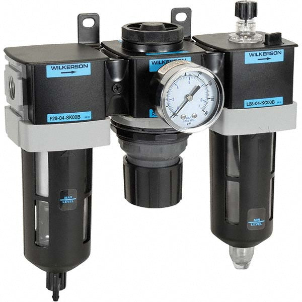 Wilkerson C28-04-FLG0B FRL Combination Unit: 1/2 NPT, Standard, 3 Pc Filter-Regulator-Lubricator with Pressure Gauge