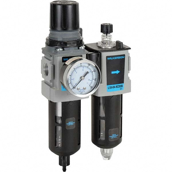 Wilkerson D18-03-FKG0B FRL Combination Unit: 3/8 NPT, Compact, 2 Pc Filter/Regulator-Lubricator with Pressure Gauge