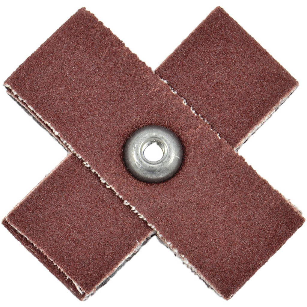 ARC Abrasives 27775 Cross & Square Pads; Pad Type: Cross; Abrasive Type: Coated; Grade: Fine; Grit: 120; Eyelet Size: 8-32; Pad Length: 2.0000