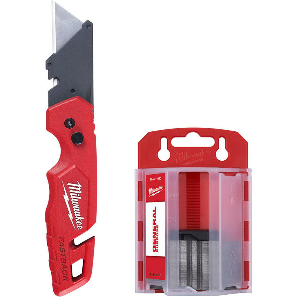 Milwaukee Tool 48-22-1504 FASTBACK Folding Utility Knife with Blade Storage with 50-Pack Blades