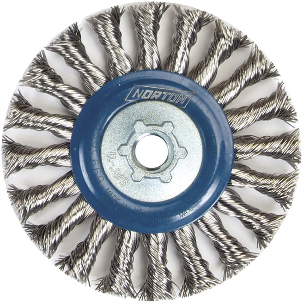Norton 69936653333 Wheel Brush: 4-1/2" Wheel Dia, 1/2" Face Width, 0.0200" Wire Dia, Knotted