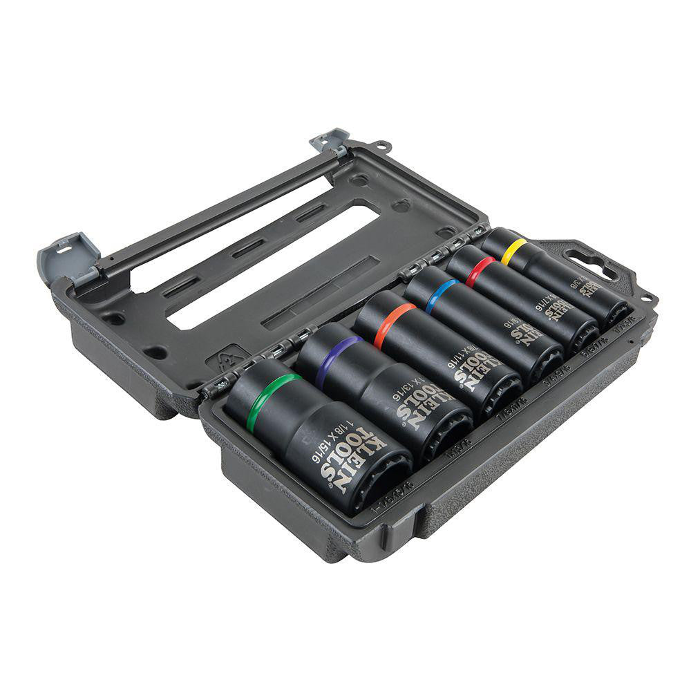 Klein Tools 66010 Socket Set: Deep Impact, 6 Pc, 1/2" Drive, 3/8 to 1-1/8"