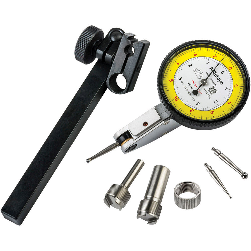 Mitutoyo 513-409-10T Dial Test Indicator: 0.20 mm Max, 0-10-0 Dial Reading, 3.00 microm Accuracy