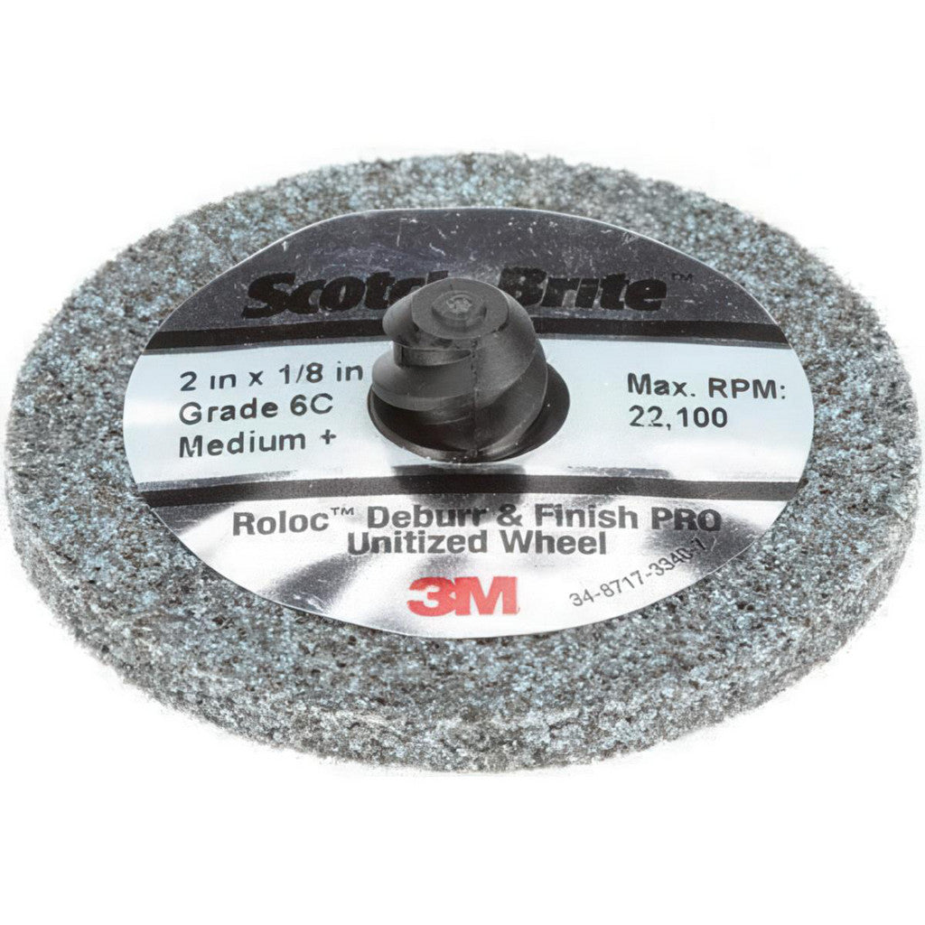 3M 7100081368 Deburring Wheel: 2" Dia, 1/8" Face Width, Roloc Type TR, 6 Density, Precision Shaped Ceramic