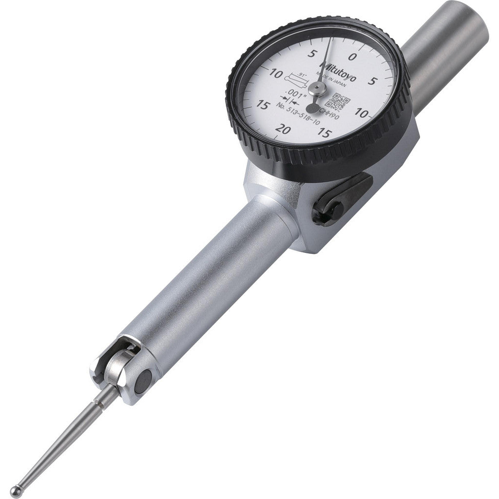 Mitutoyo 513-518-10E Horizontal Dial Test Indicator: 0.0400" Max, 0-20-0 Dial Reading, 0.001000" Accuracy