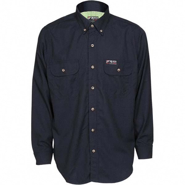 MCR Safety SBS1002L Fire-Resistant Shirt: Large, Navy, Modacrylic Fleece, 5.5 oz