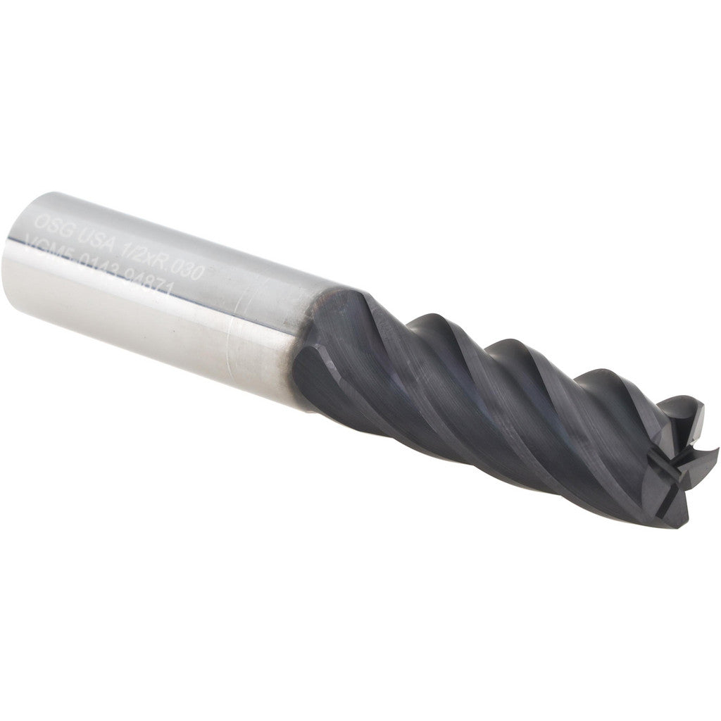OSG VGM5-0143 Corner Radius End Mill: 1/2" Dia, 1-1/4" LOC, 0.0300" Corner Radius, 5 Flute, Solid Carbide