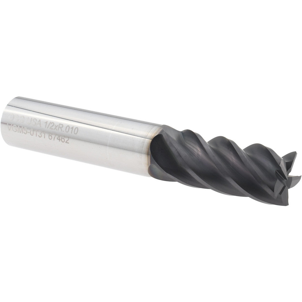 OSG VGM5-0131 Corner Radius End Mill: 1/2" Dia, 1" LOC, 0.0100" Corner Radius, 5 Flute, Solid Carbide