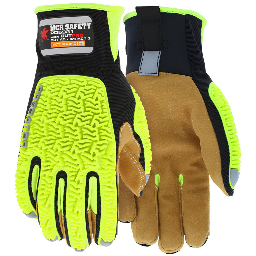 MCR Safety PD5931XL Cut, Puncture & Abrasion-Resistant Gloves: Predator PD591, Size X-Large, ANSI Cut A5, ANSI Puncture 4, HyperMax Lined, Leather & HPPE