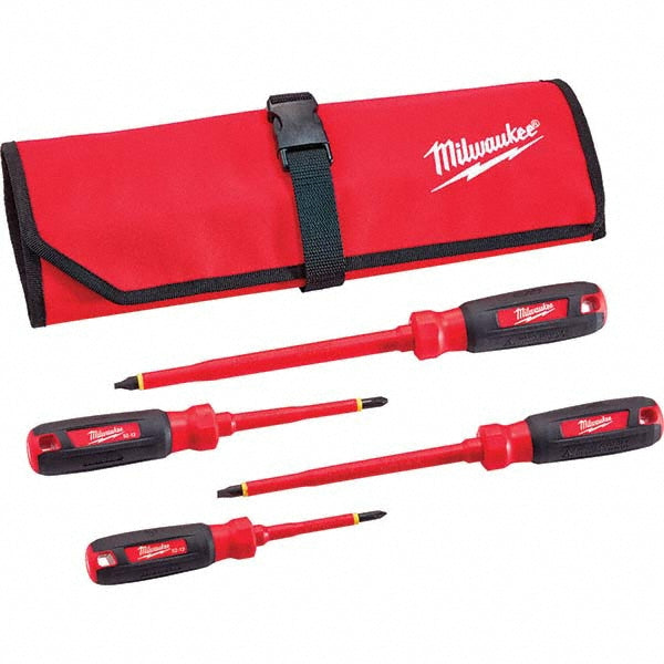 Milwaukee Tool 48-22-2204 4 Pc. 1000V Insulated Screwdriver Set with Roll Pouch