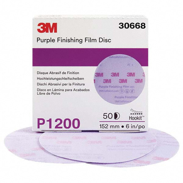 3M 7100122780 Hook & Loop Disc: 6" Dia, 1200 Grit, Coated, Aluminum Oxide