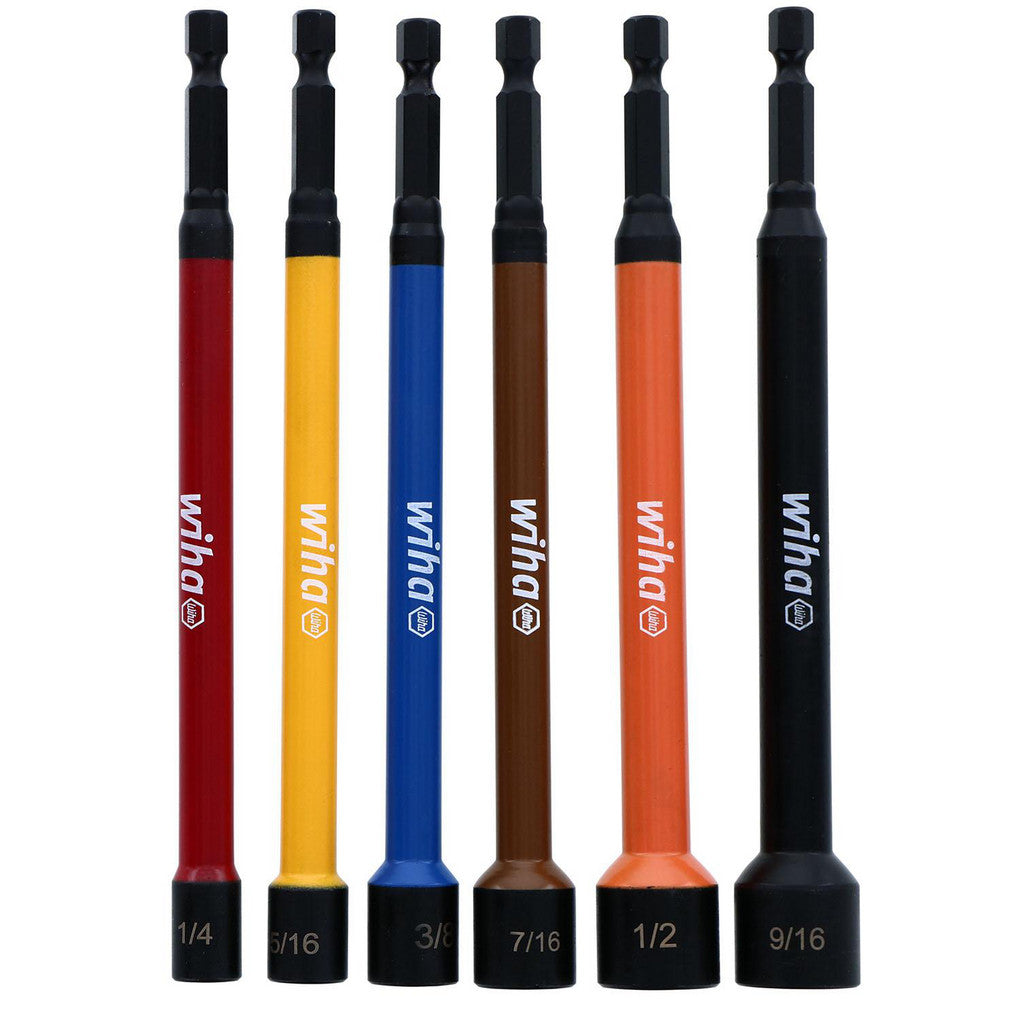 Wiha 70486 Color-Coded Nut Setter Power Bit Set: 6 Pc, 1/4" Drive, 1/4" Hex
