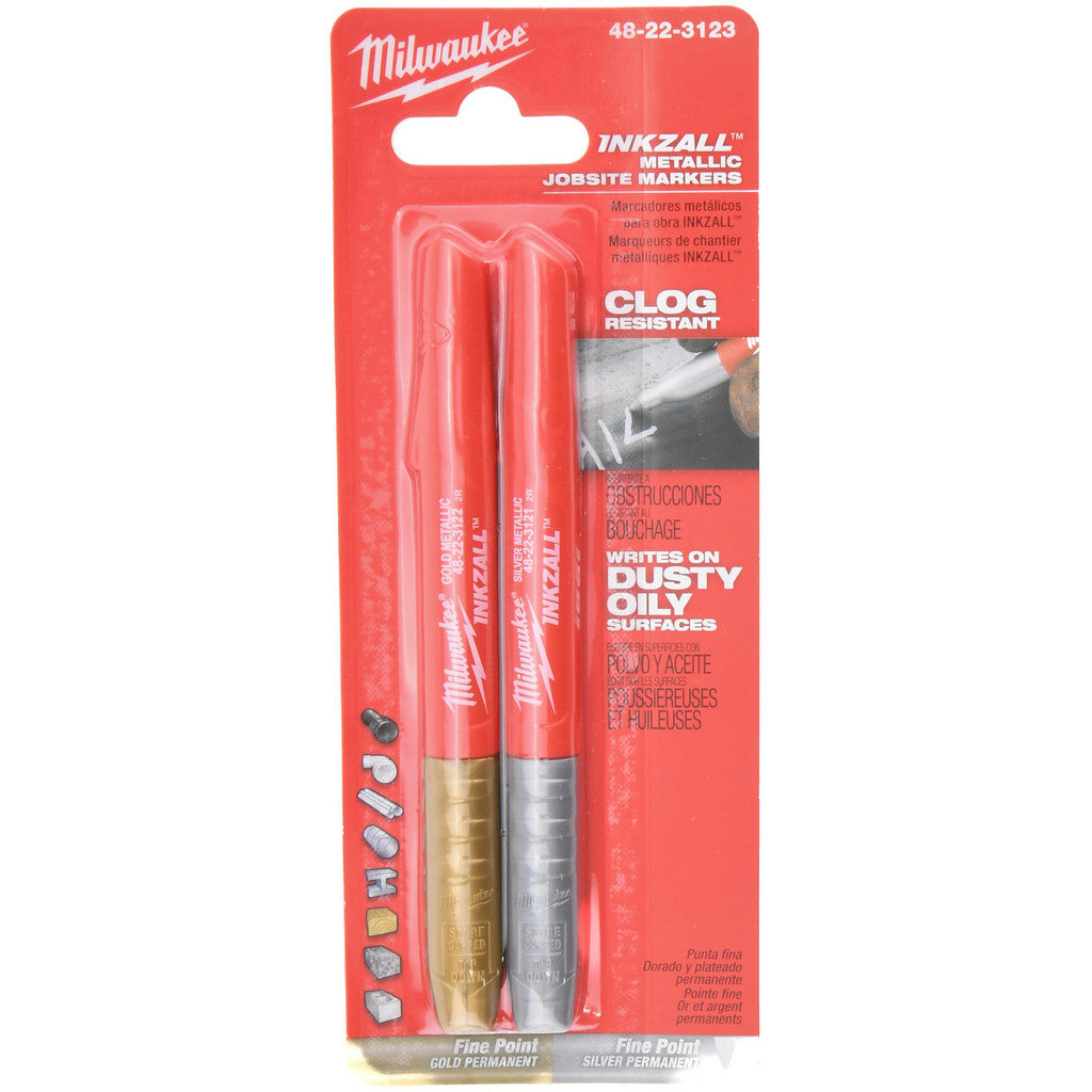 Milwaukee Tool 48-22-3123 INKZALL Silver/Gold Metallic Fine Point Marker, 2-Pack